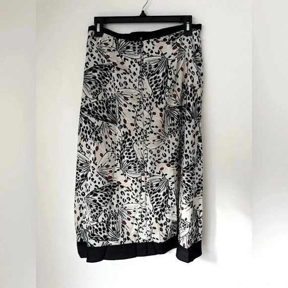 DKNY Skirt Midi Black Tan Chiffon Butterfly Floral Ruched Flowy Resort Y2K - Picture 4 of 8